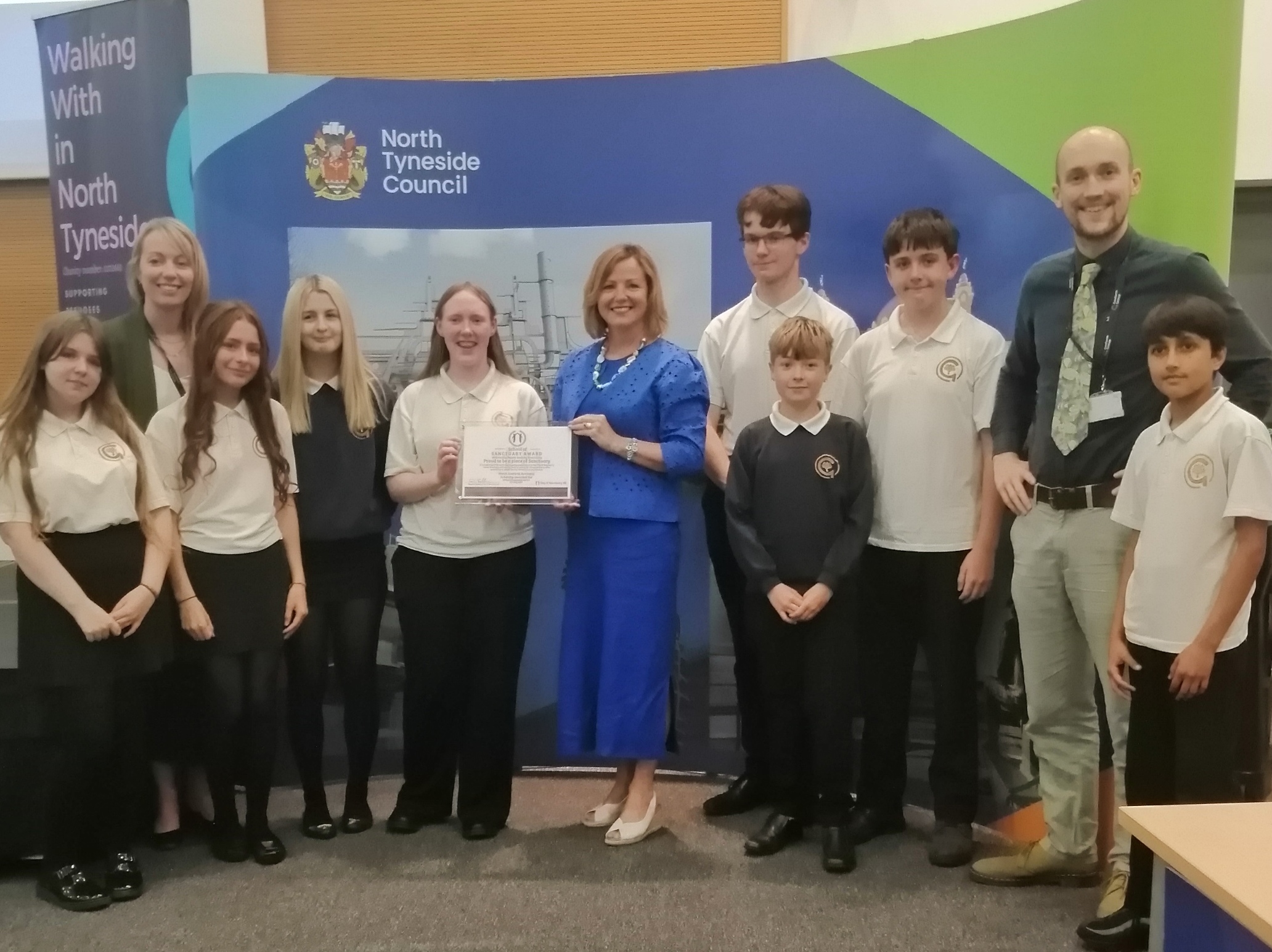 North Gosforth Academy receiving the School of Sanctuary award